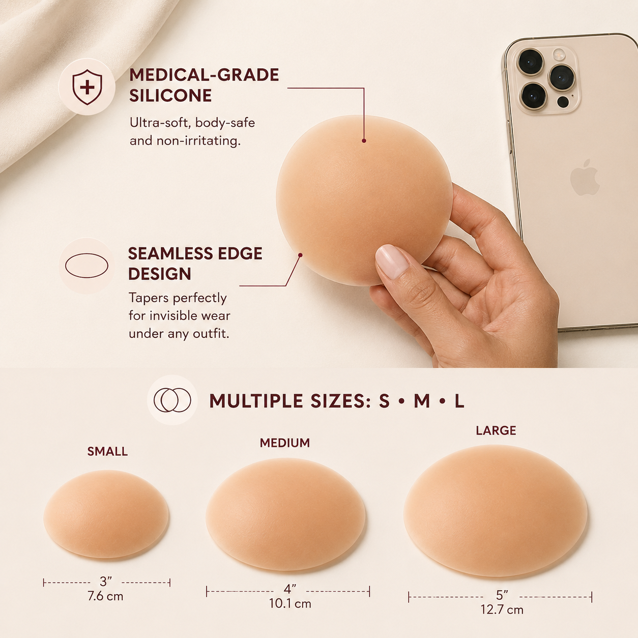 PEACHY PASTIES Nipple Covers - Reusable & Hypoallergenic Silicone Adhesive Breast Petals